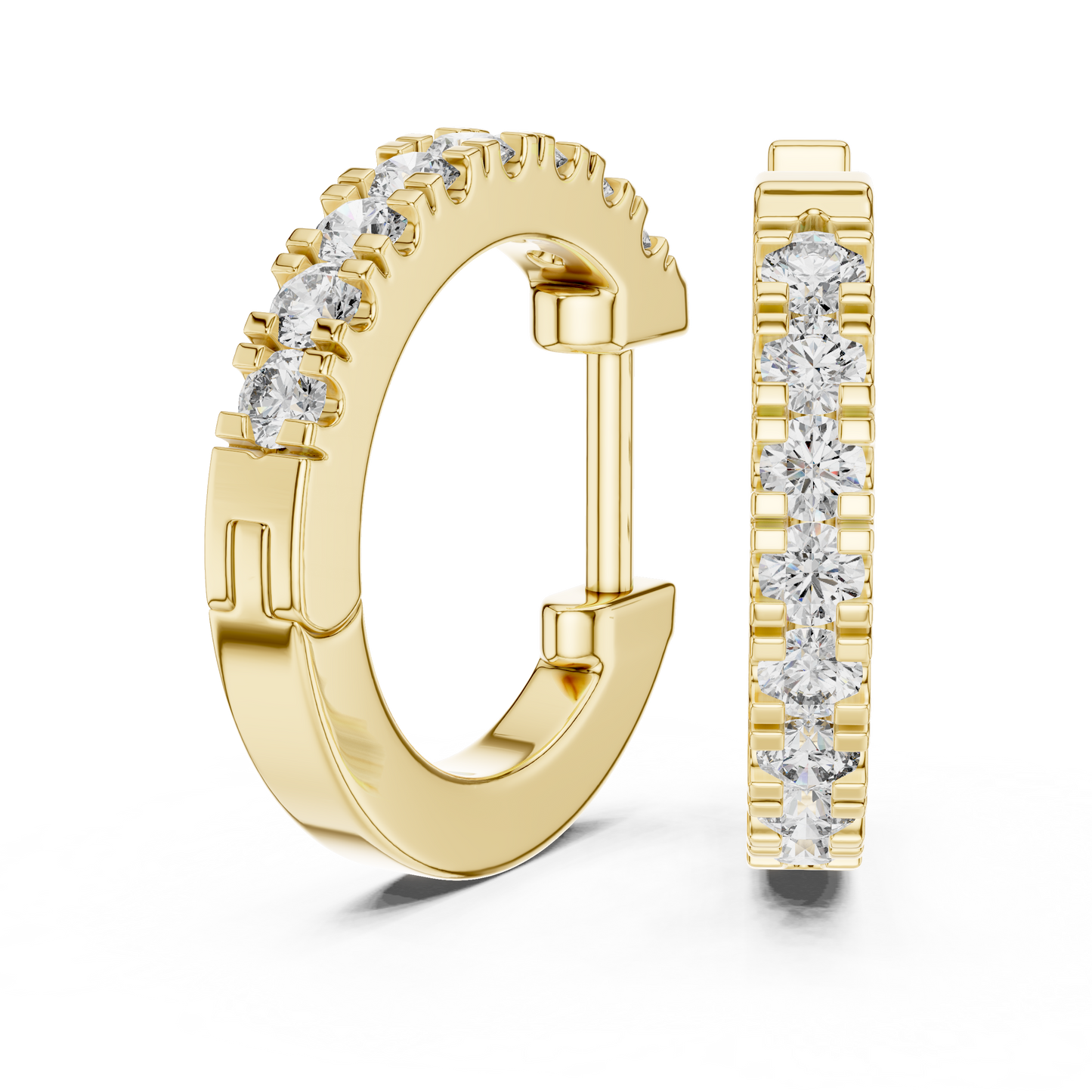 Round Cut Lab Grown Diamond Hoop Earrings in Yellow Gold
