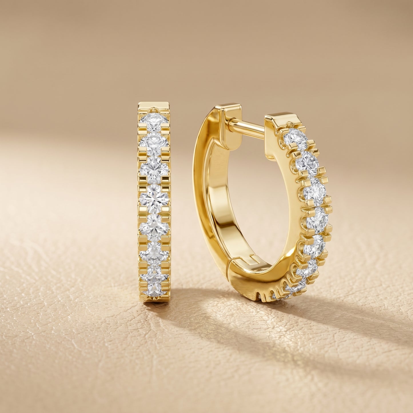 Round Cut Lab Grown Diamond Hoop Earrings in Yellow Gold