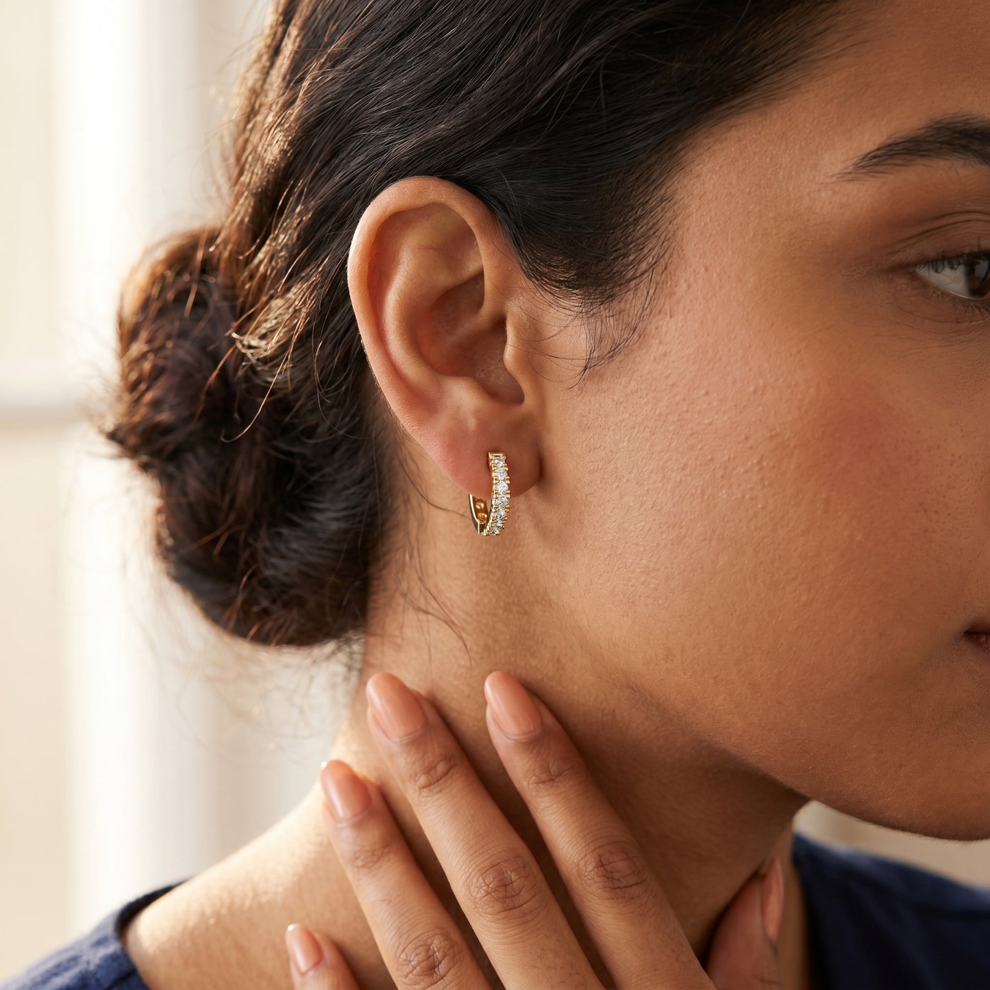 Round Cut Lab Grown Diamond Hoop Earrings in Yellow Gold