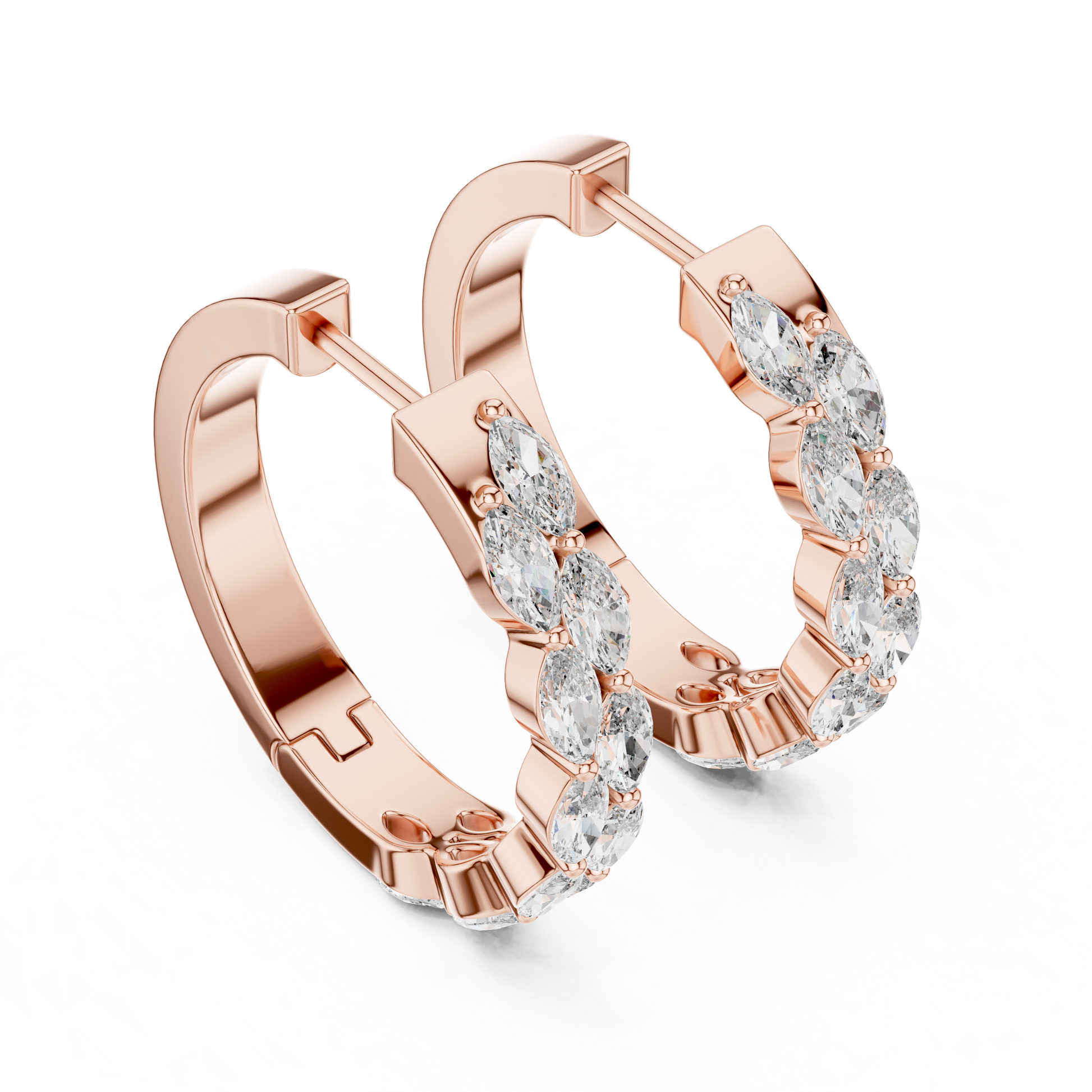 Marquise Cut Lab Grown Diamond Hoop Earrings in Rose Gold