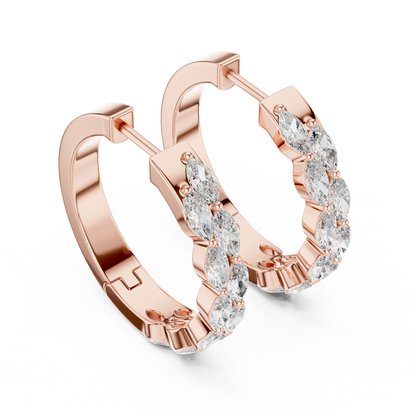 Marquise Cut Lab Grown Diamond Hoop Earrings in Rose Gold