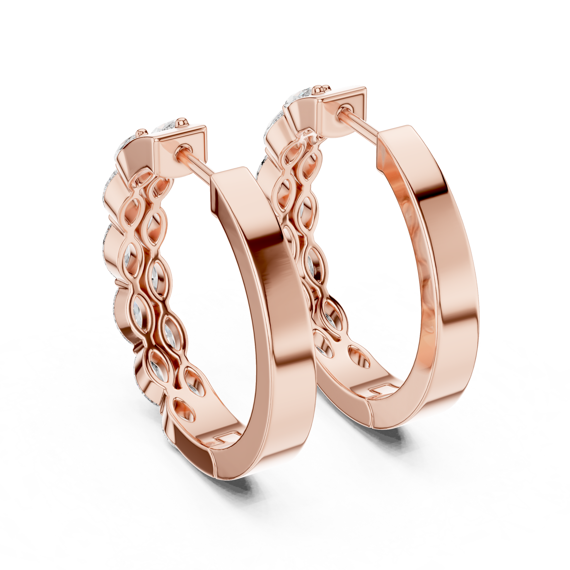 Marquise Cut Lab Grown Diamond Hoop Earrings in Rose Gold