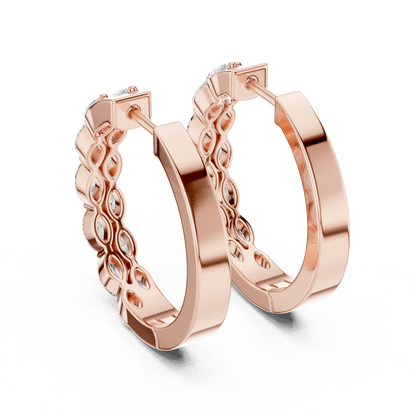 Marquise Cut Lab Grown Diamond Hoop Earrings in Rose Gold
