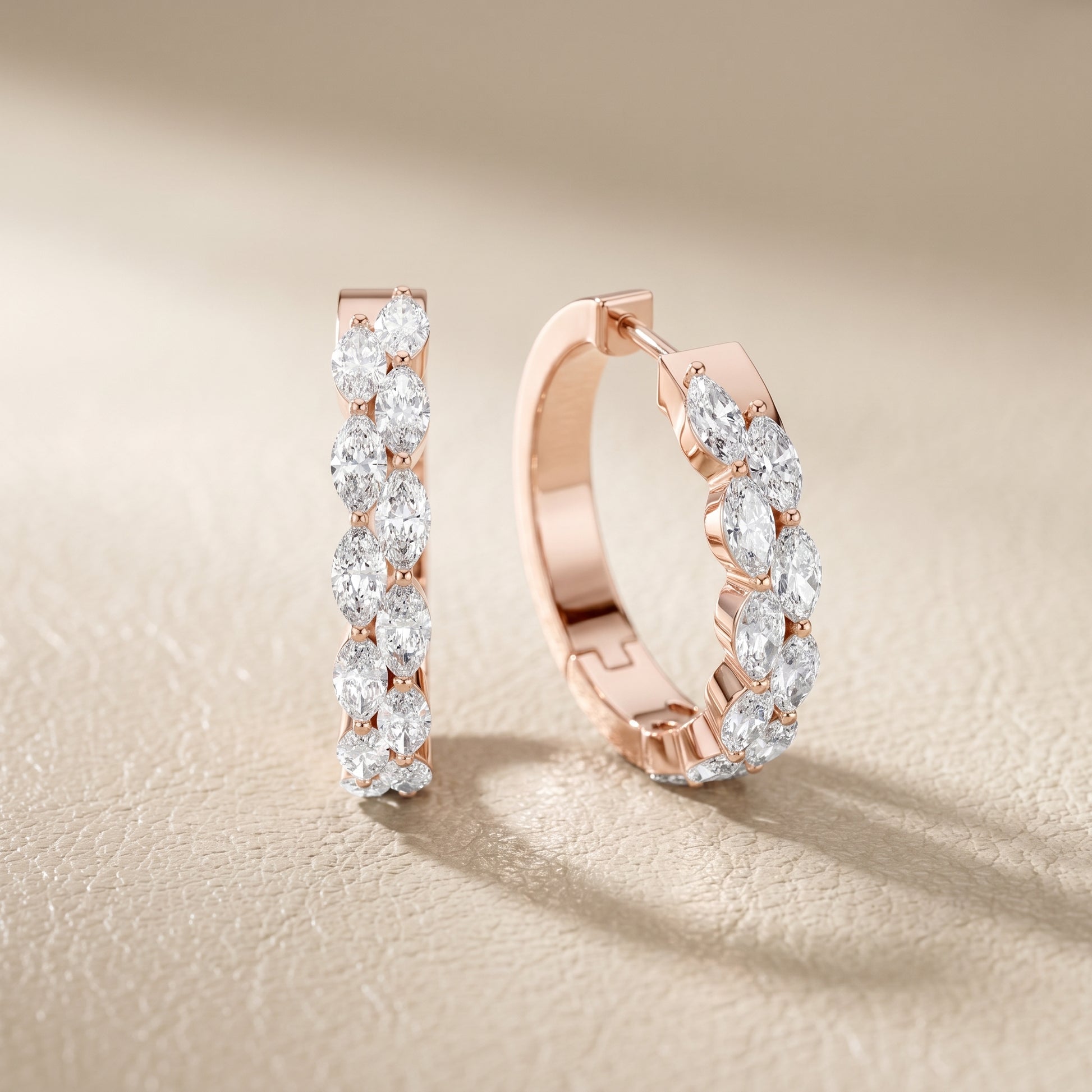 Marquise Cut Lab Grown Diamond Hoop Earrings in Rose Gold