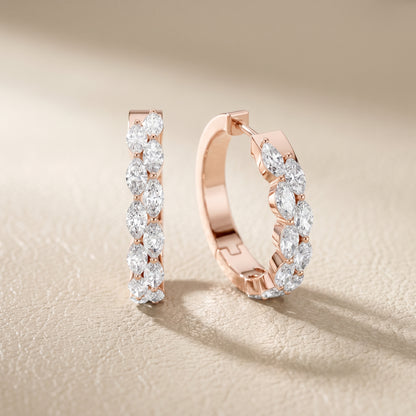 Marquise Cut Lab Grown Diamond Hoop Earrings in Rose Gold