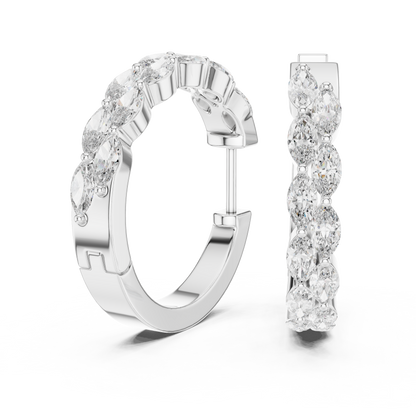 Marquise Cut Lab Grown Diamond Hoop Earrings in White Gold