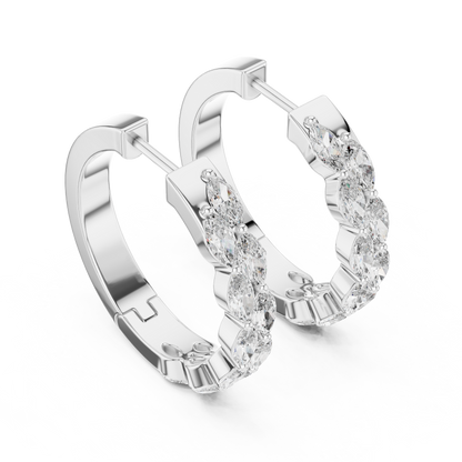 Marquise Cut Lab Grown Diamond Hoop Earrings in White Gold