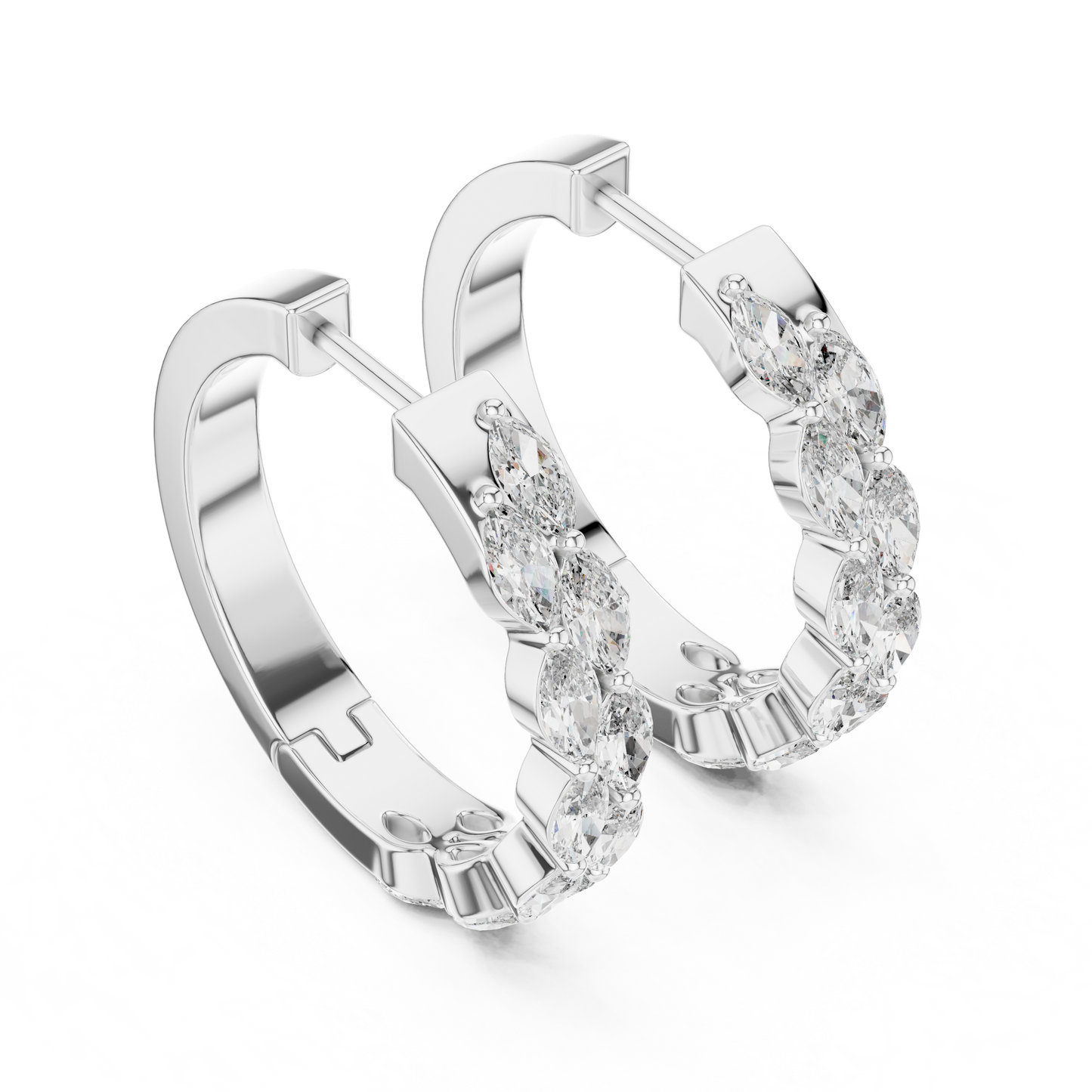 Marquise Cut Lab Grown Diamond Hoop Earrings in Silver
