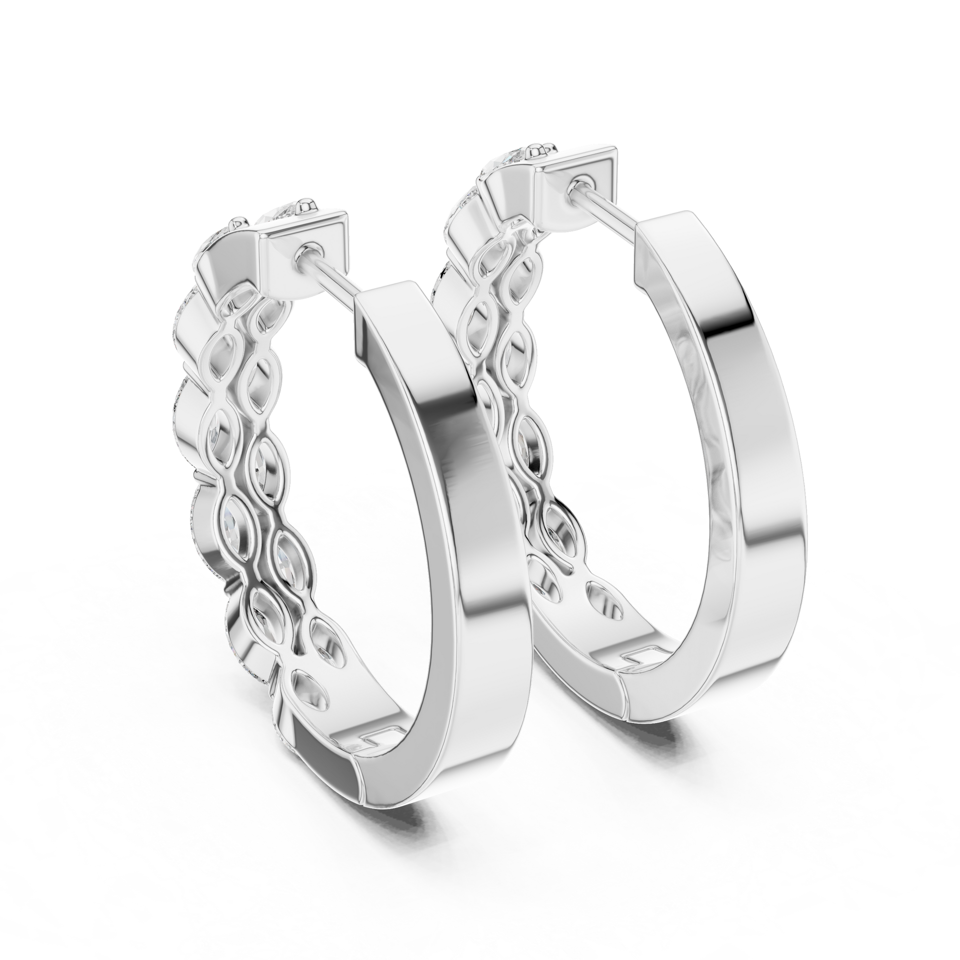 Marquise Cut Lab Grown Diamond Hoop Earrings in Platinum