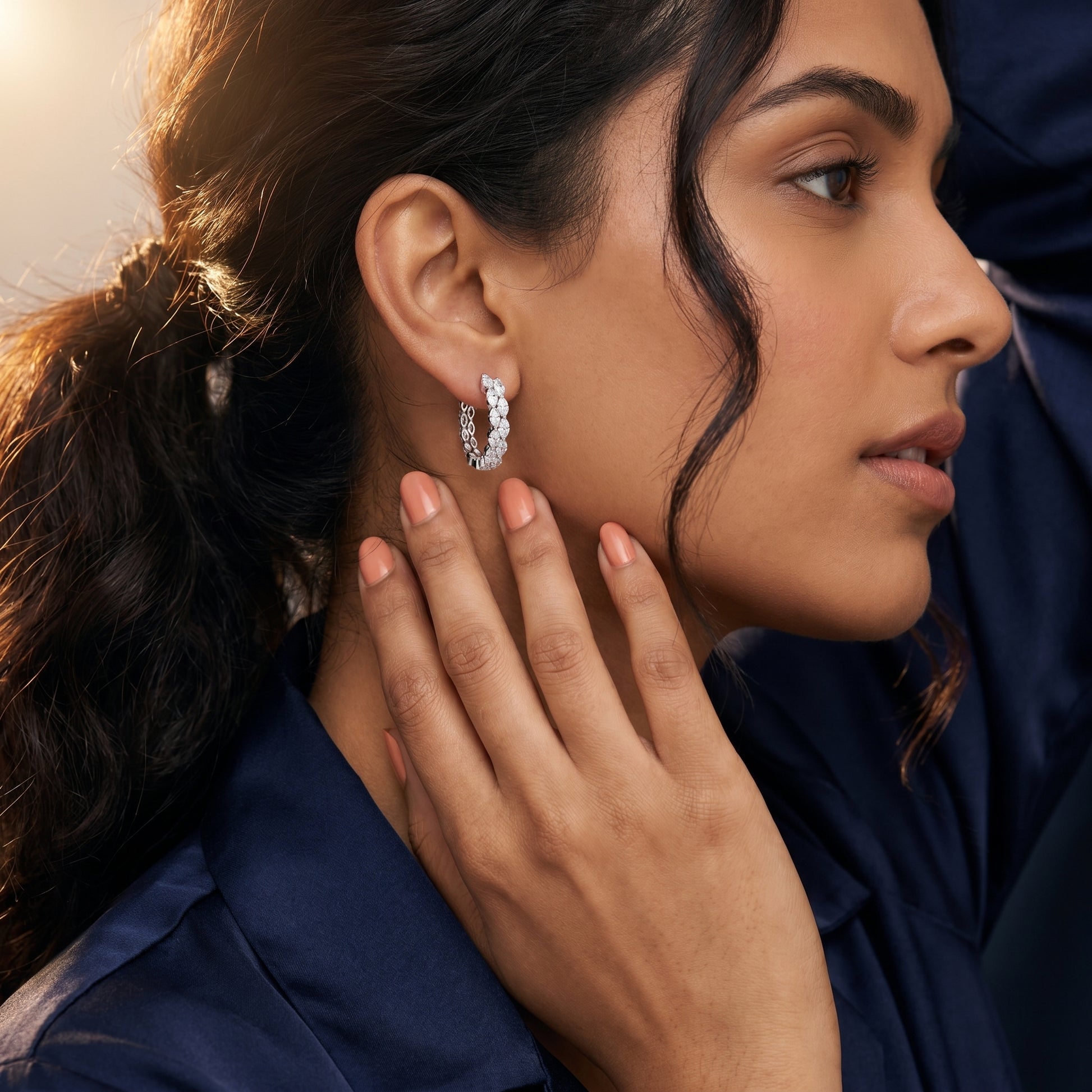 Marquise Cut Lab Grown Diamond Hoop Earrings in White Gold