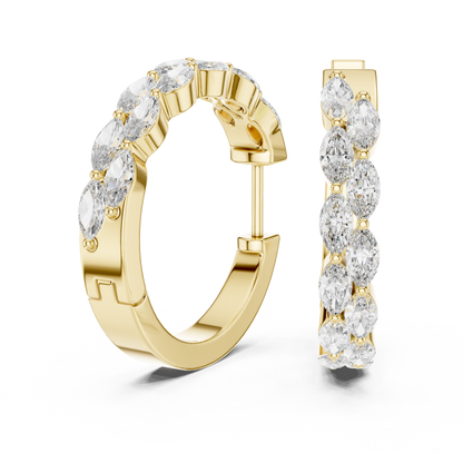Marquise Cut Lab Grown Diamond Hoop Earrings in Yellow Gold