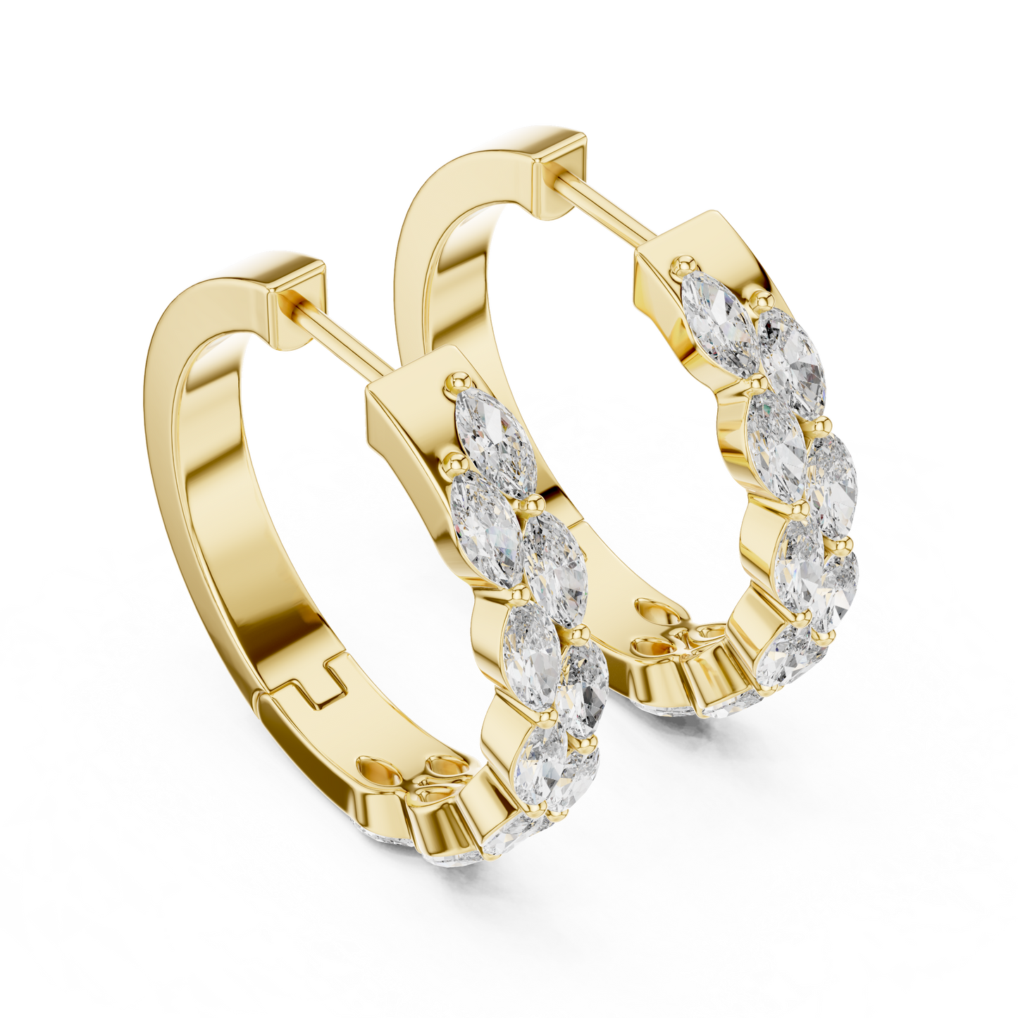Marquise Cut Lab Grown Diamond Hoop Earrings in Yellow Gold