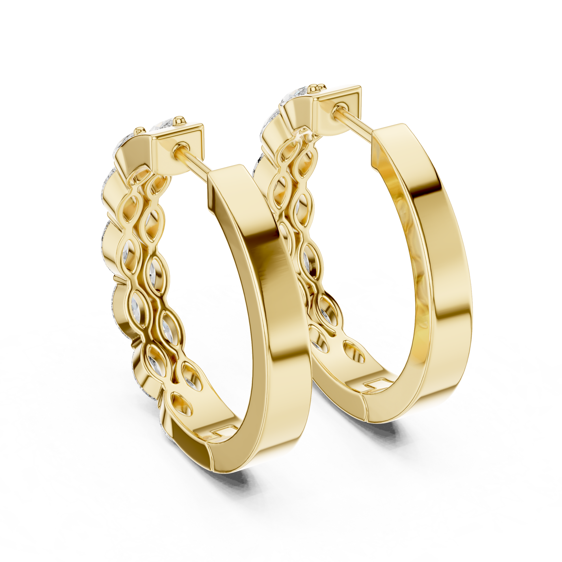 Marquise Cut Lab Grown Diamond Hoop Earrings in Yellow Gold
