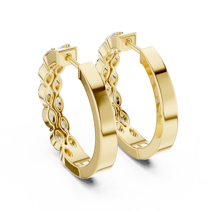 Marquise Cut Lab Grown Diamond Hoop Earrings in Yellow Gold