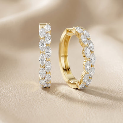 Marquise Cut Lab Grown Diamond Hoop Earrings in Yellow Gold