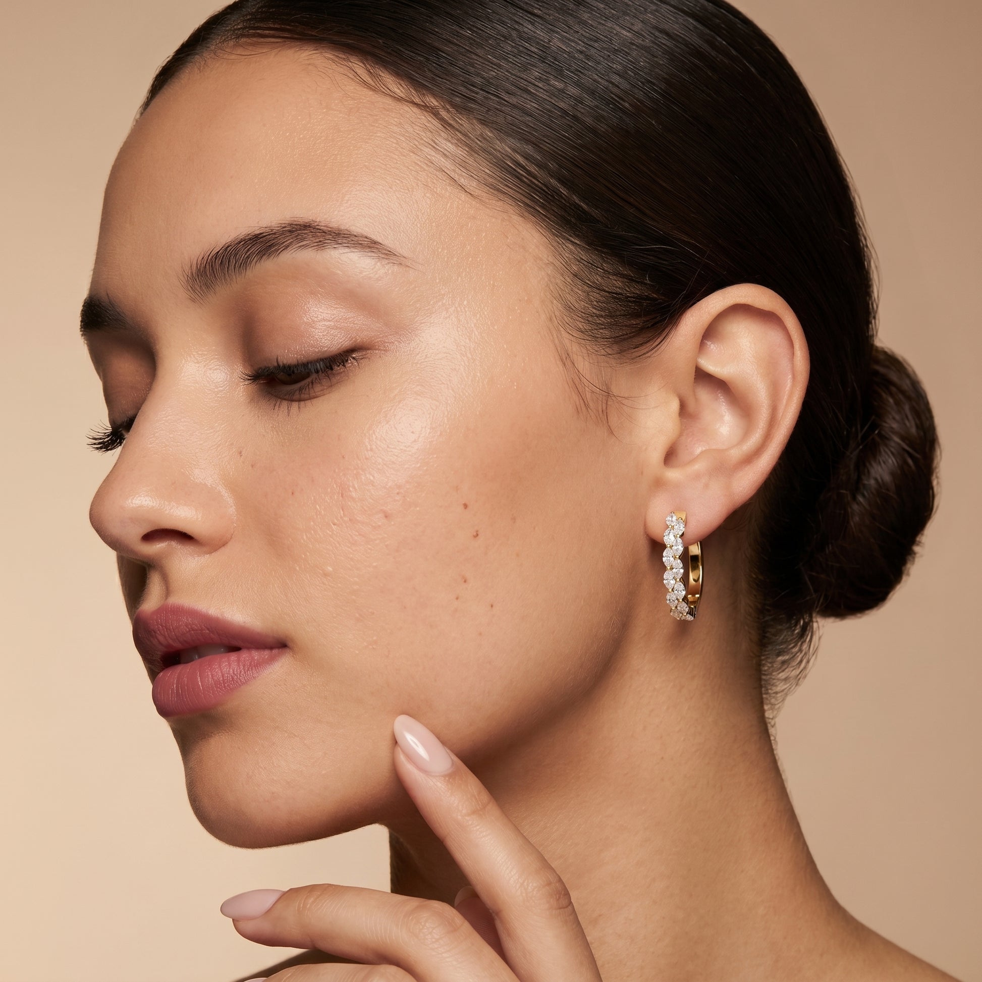 Marquise Cut Lab Grown Diamond Hoop Earrings in Yellow Gold