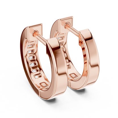 Round Cut Lab Grown Diamond Crest Channel Huggie Hoop Earrings in Rose Gold