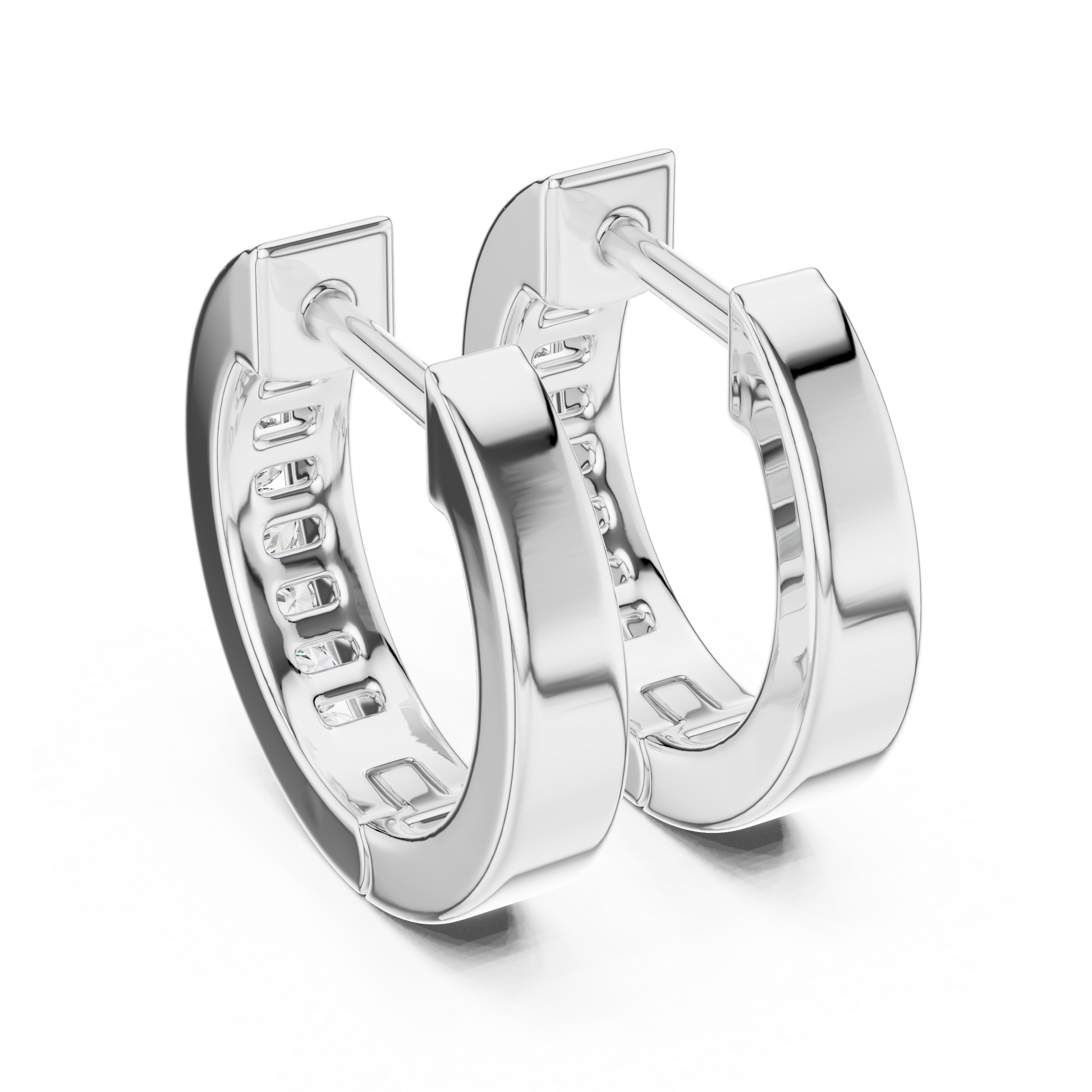 Round Cut Lab Grown Diamond Crest Channel Huggie Hoop Earrings in Silver