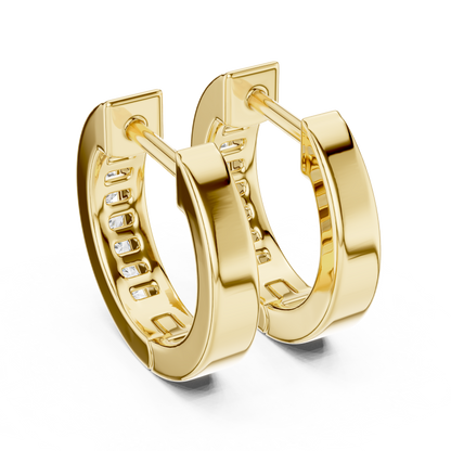 Round Cut Lab Grown Diamond Crest Channel Huggie Hoop Earrings in Yellow Gold