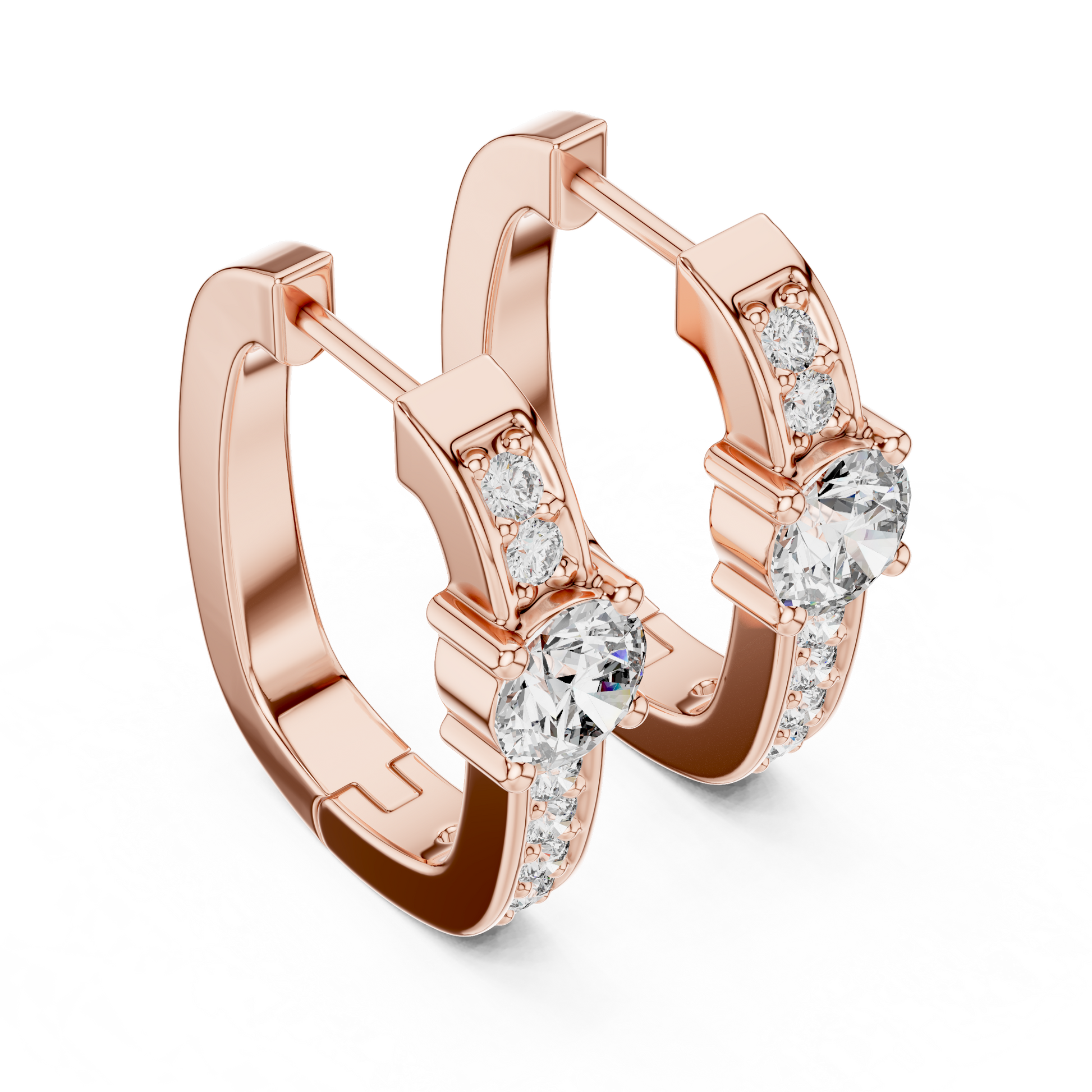 Round Cut Lab Grown Diamond Hoop Earrings in Rose Gold