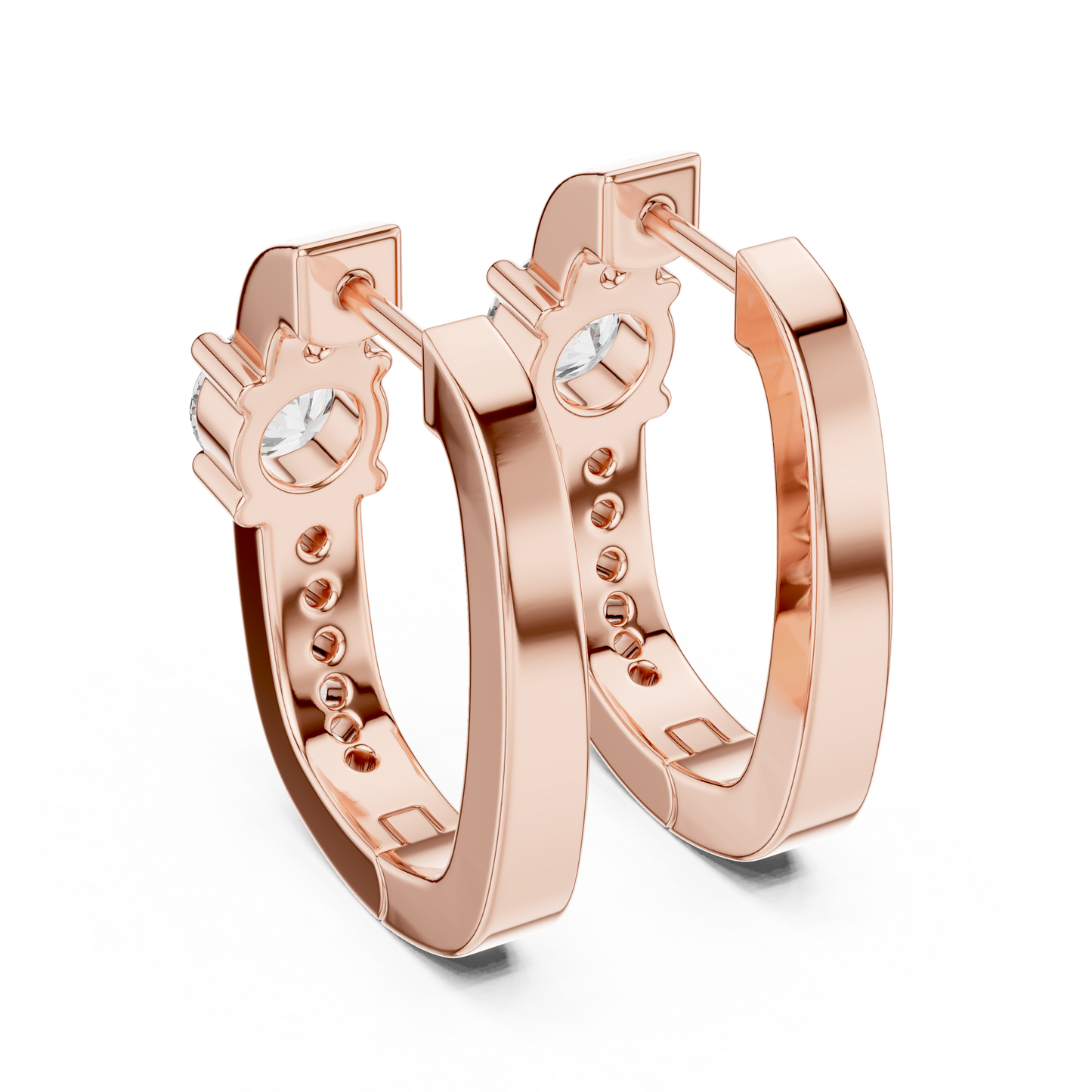 Round Cut Lab Grown Diamond Hoop Earrings in Rose Gold