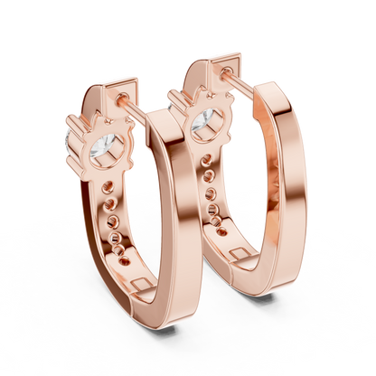 Round Cut Lab Grown Diamond Hoop Earrings in Rose Gold