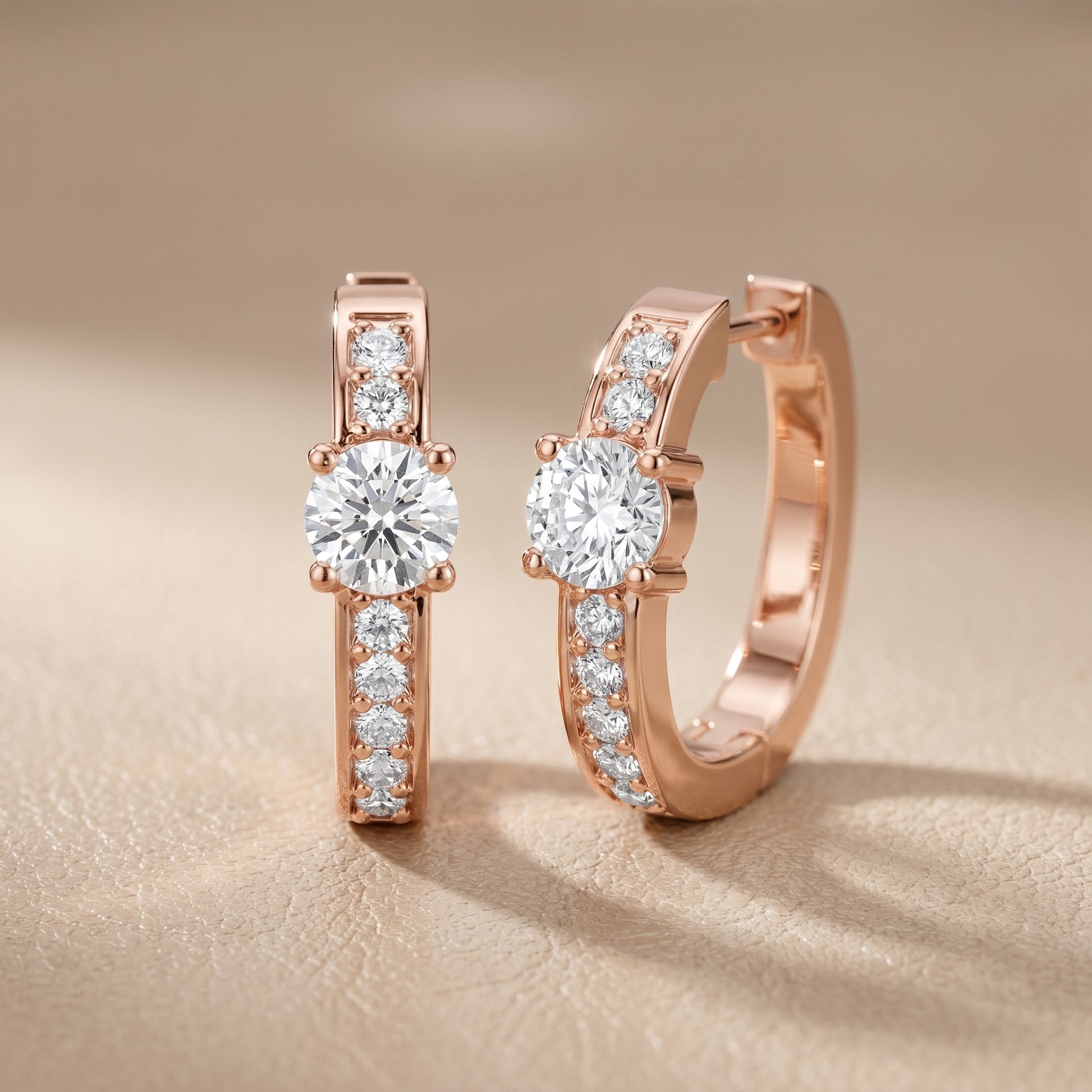 Round Cut Lab Grown Diamond Hoop Earrings in Rose Gold