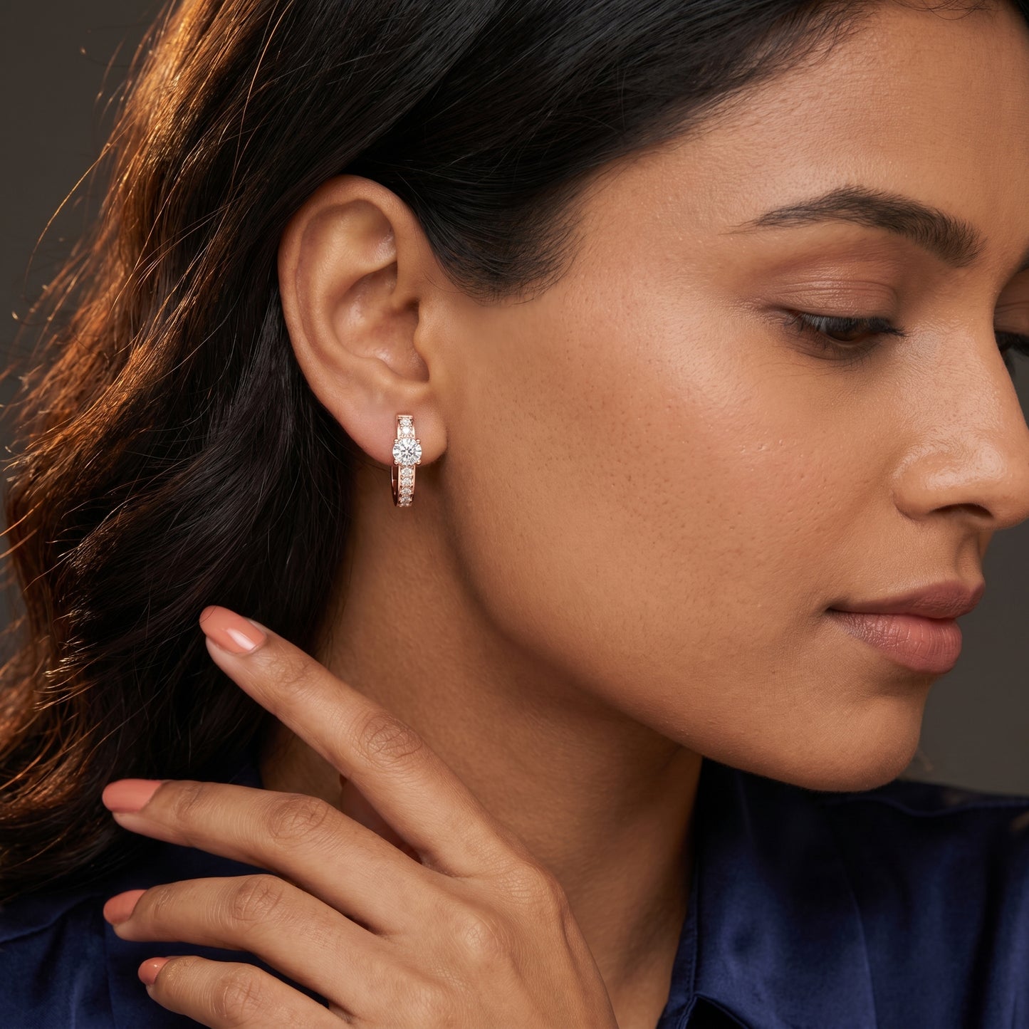 Round Cut Lab Grown Diamond Hoop Earrings in Rose Gold