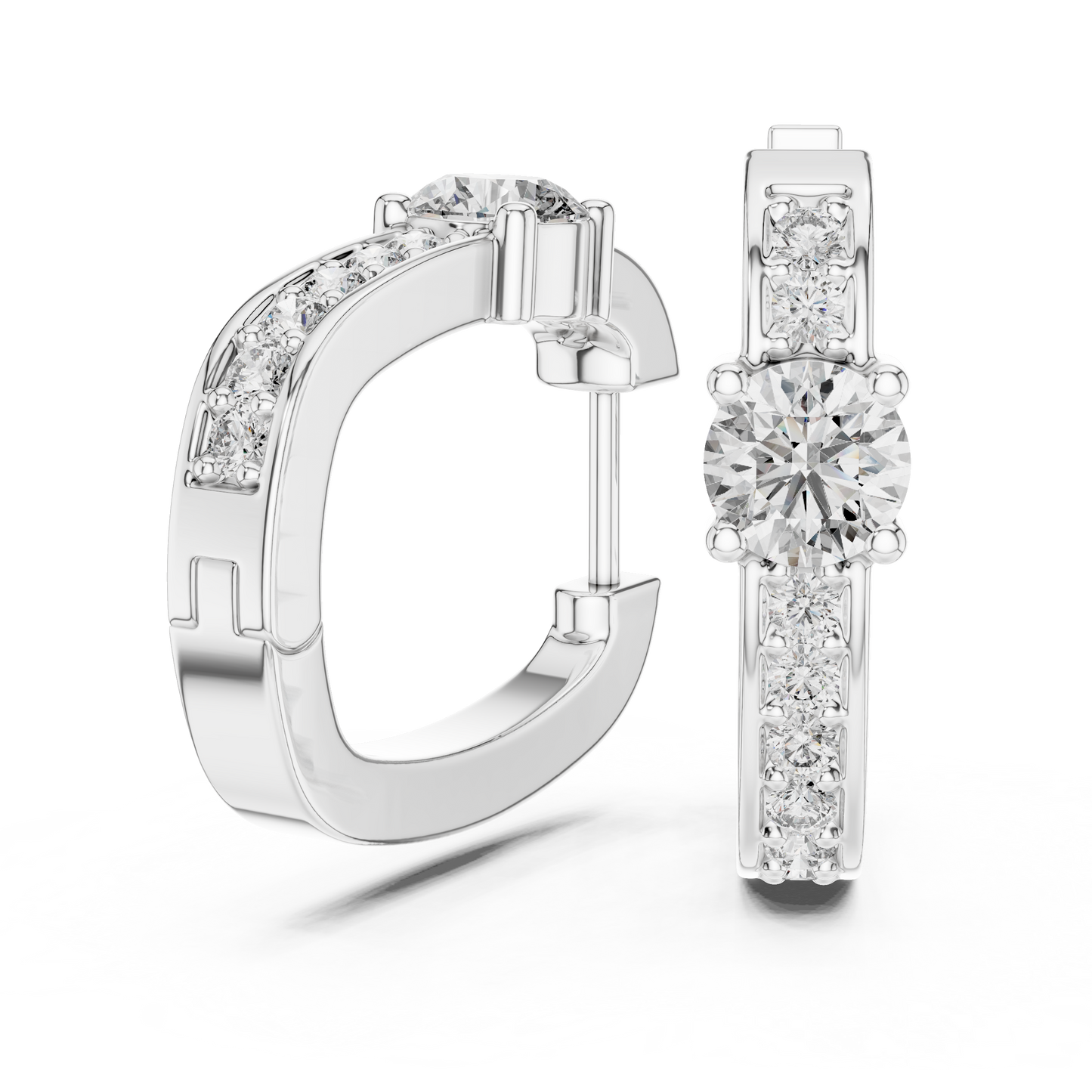 Round Cut Lab Grown Diamond Hoop Earrings in White Gold