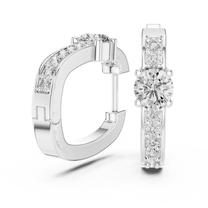 Round Cut Lab Grown Diamond Hoop Earrings in Platinum