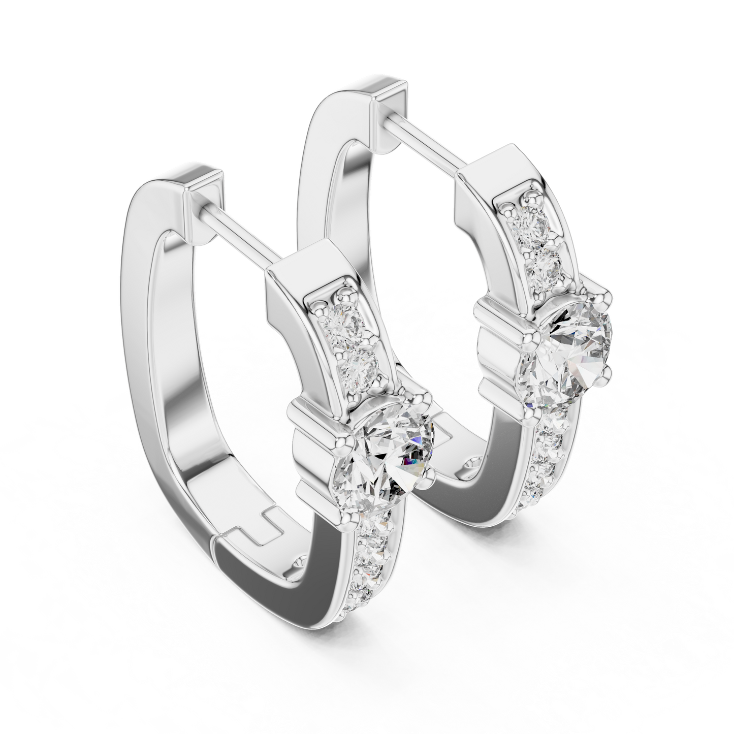 Round Cut Lab Grown Diamond Hoop Earrings in White Gold