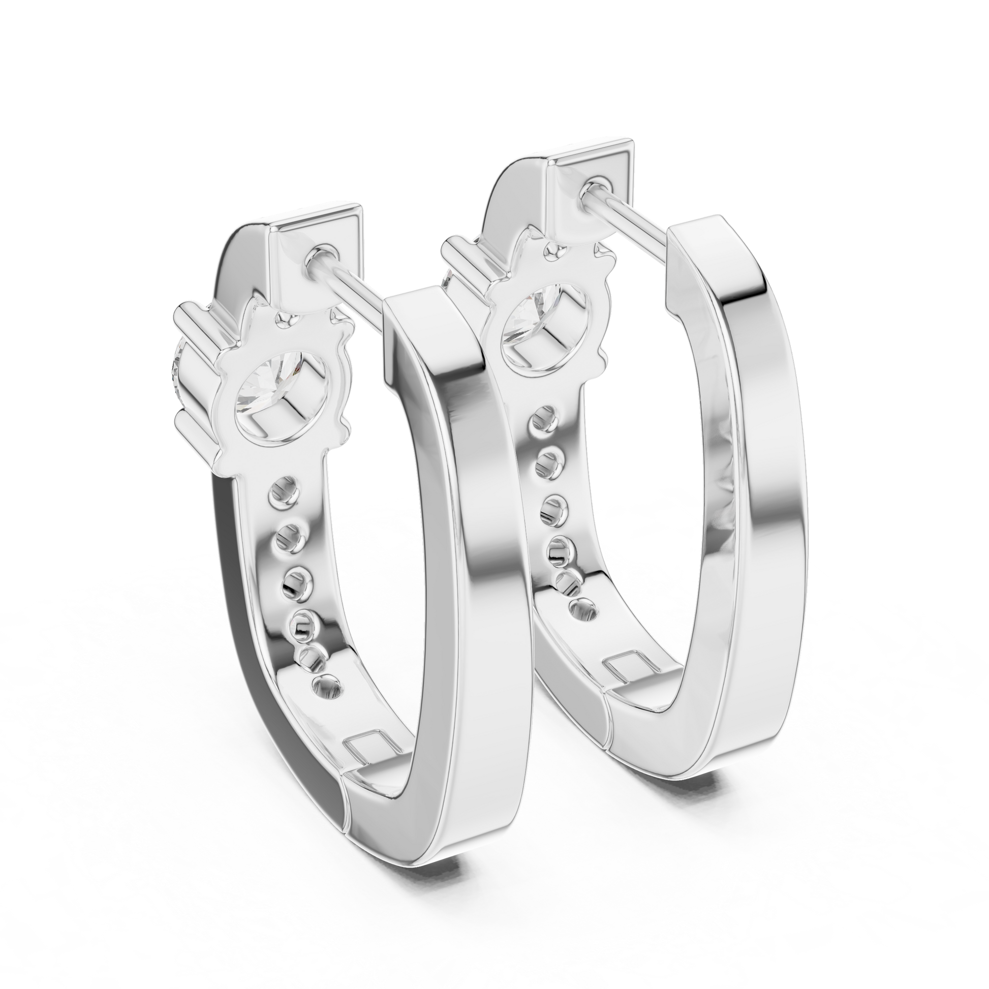 Round Cut Lab Grown Diamond Hoop Earrings in Silver