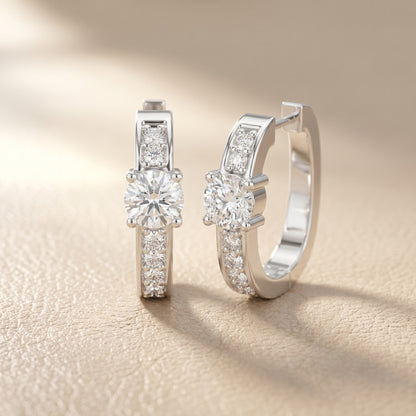 Round Cut Lab Grown Diamond Hoop Earrings in Silver