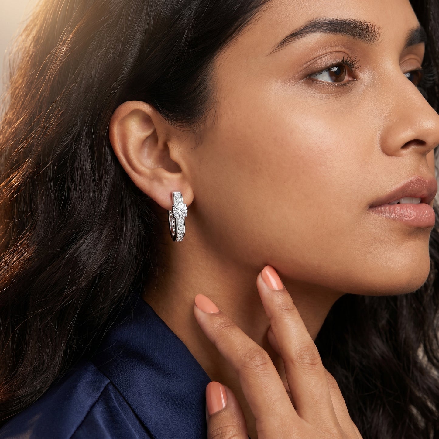 Round Cut Lab Grown Diamond Hoop Earrings in Platinum