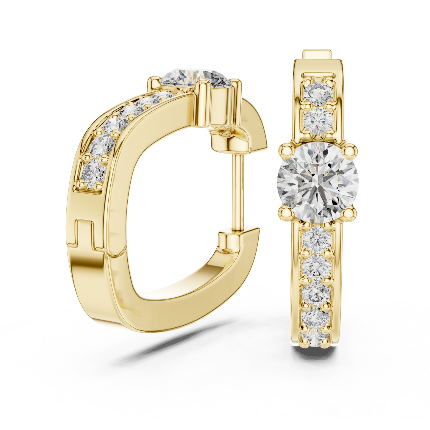 Round Cut Lab Grown Diamond Hoop Earrings in Yellow Gold