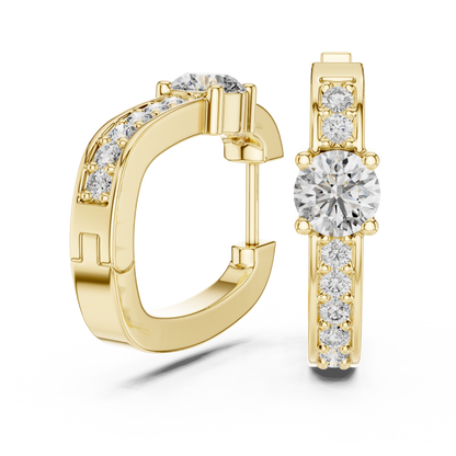 Round Cut Lab Grown Diamond Hoop Earrings in Yellow Gold