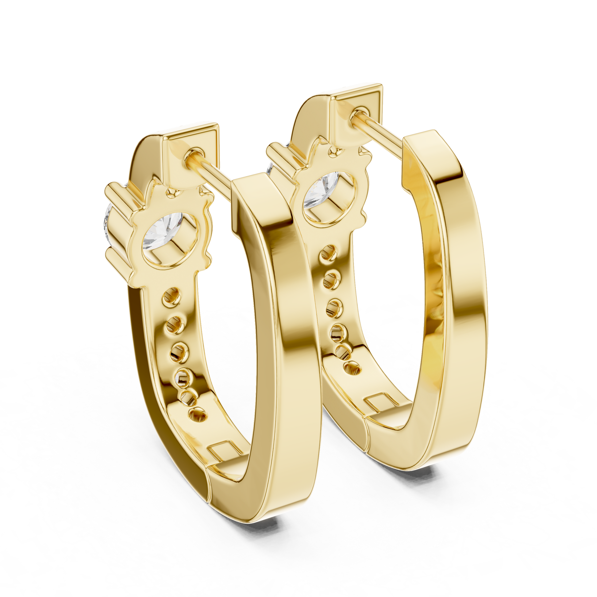 Round Cut Lab Grown Diamond Hoop Earrings in Yellow Gold