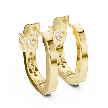 Round Cut Lab Grown Diamond Hoop Earrings in Yellow Gold