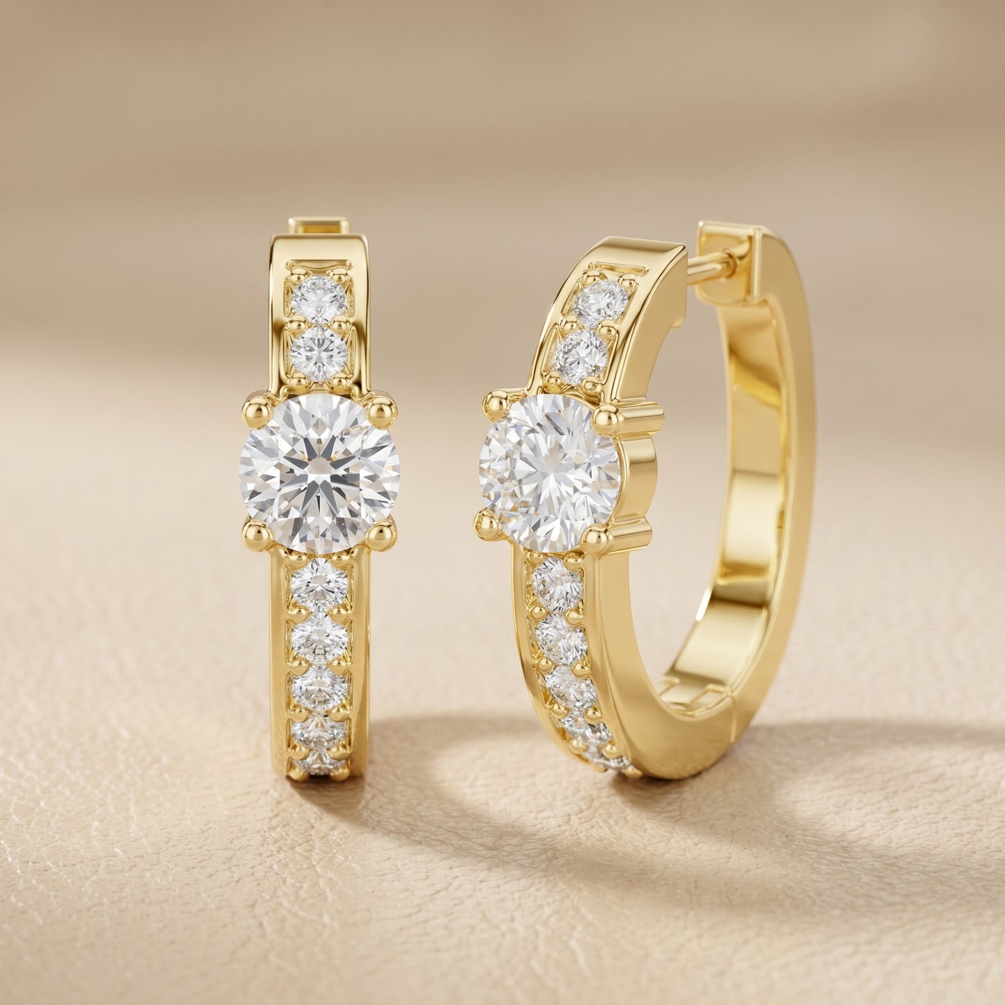 Round Cut Lab Grown Diamond Hoop Earrings in Yellow Gold