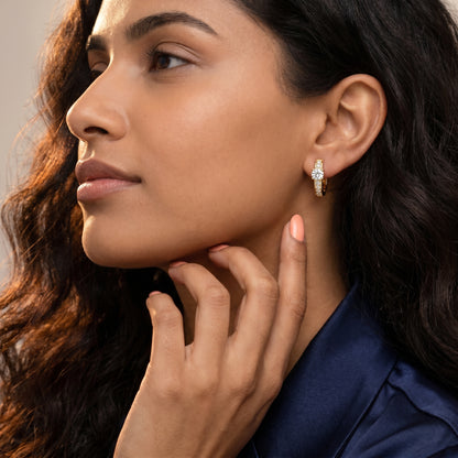 Round Cut Lab Grown Diamond Hoop Earrings in Yellow Gold