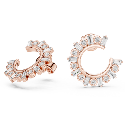 Emerald Round Cut Lab Grown Diamond Hoop Earrings in Rose Gold