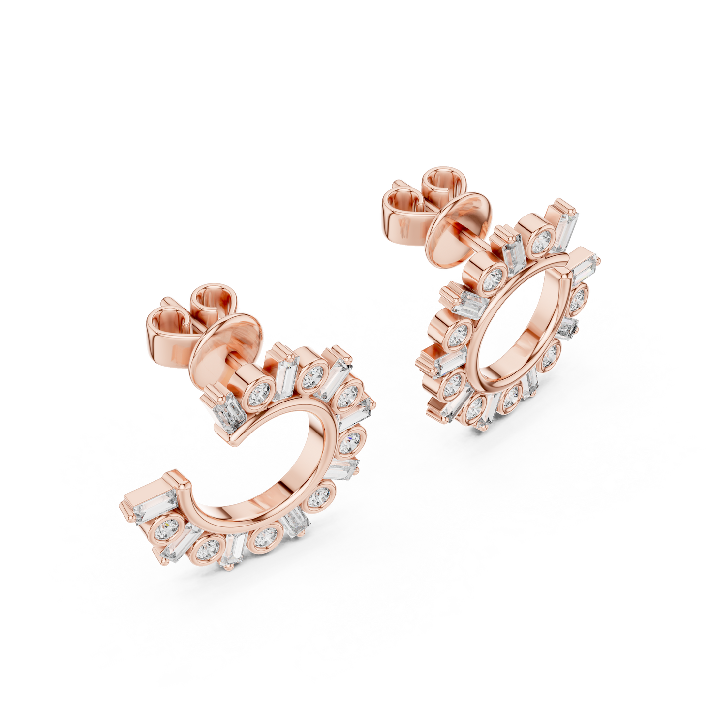 Emerald Round Cut Lab Grown Diamond Hoop Earrings in Rose Gold
