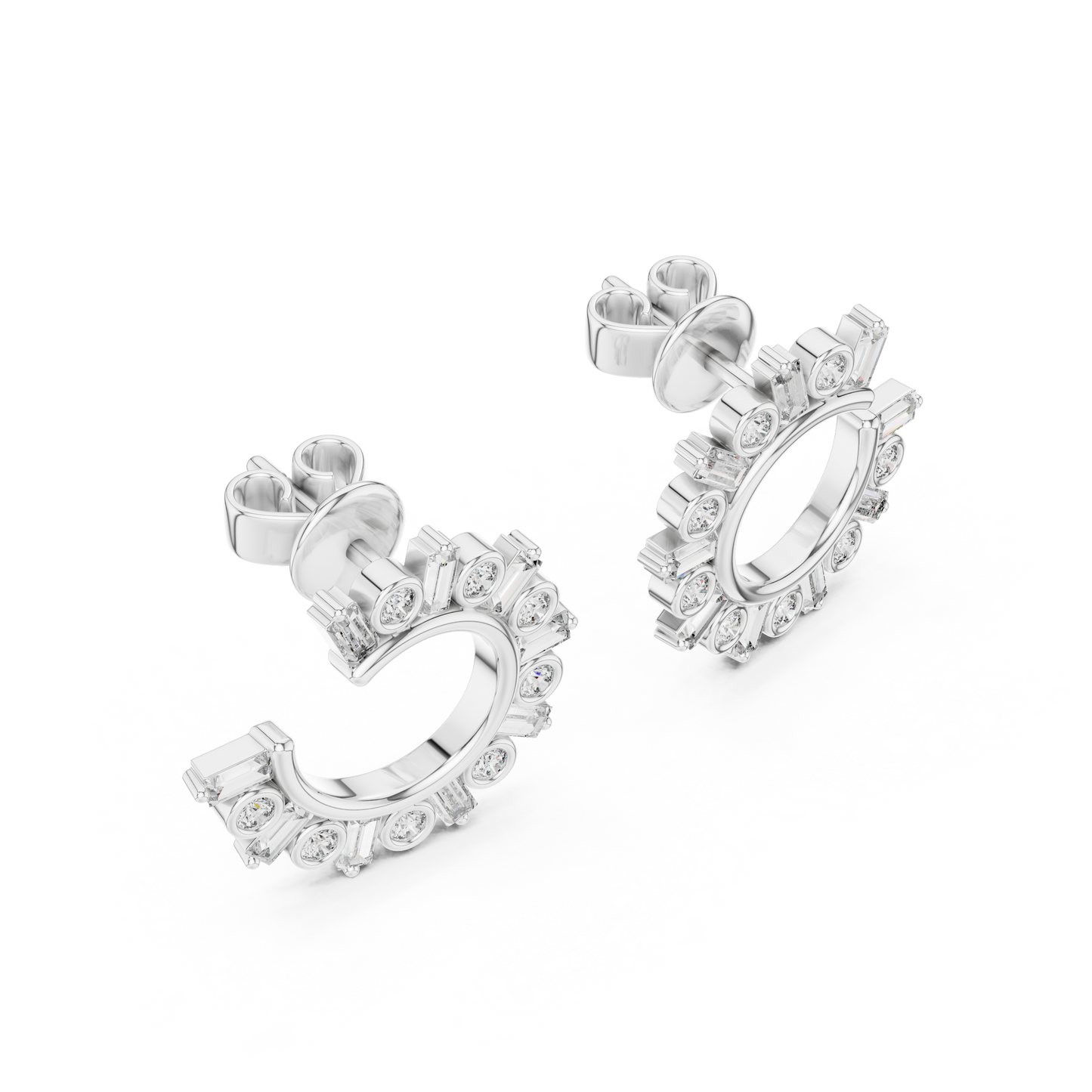Emerald Round Cut Lab Grown Diamond Hoop Earrings in White Gold