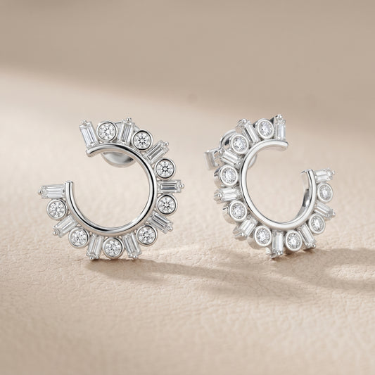 Emerald Round Cut Lab Grown Diamond Hoop Earrings in White Gold