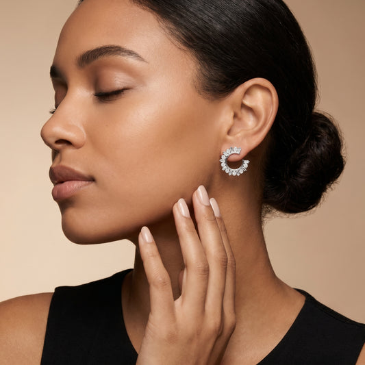 Emerald Round Cut Lab Grown Diamond Hoop Earrings in White Gold