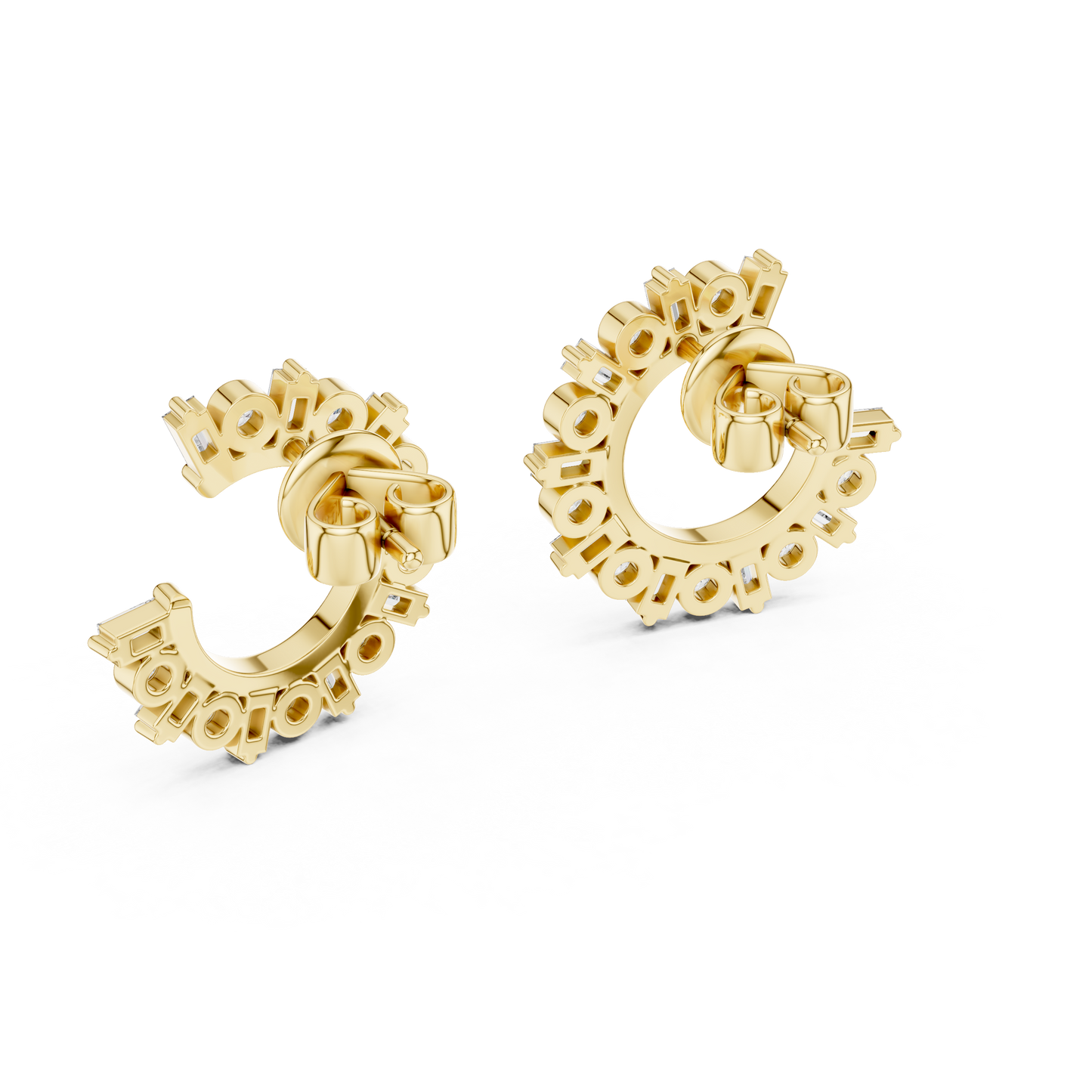 Emerald Round Cut Lab Grown Diamond Hoop Earrings in Yellow Gold