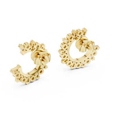 Emerald Round Cut Lab Grown Diamond Hoop Earrings in Yellow Gold