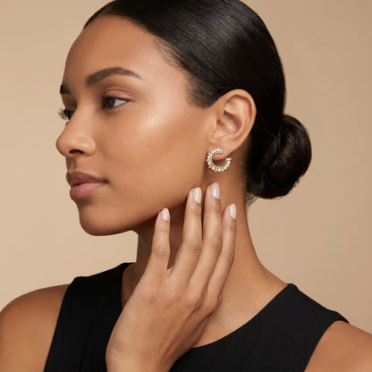 Emerald Round Cut Lab Grown Diamond Hoop Earrings in Yellow Gold