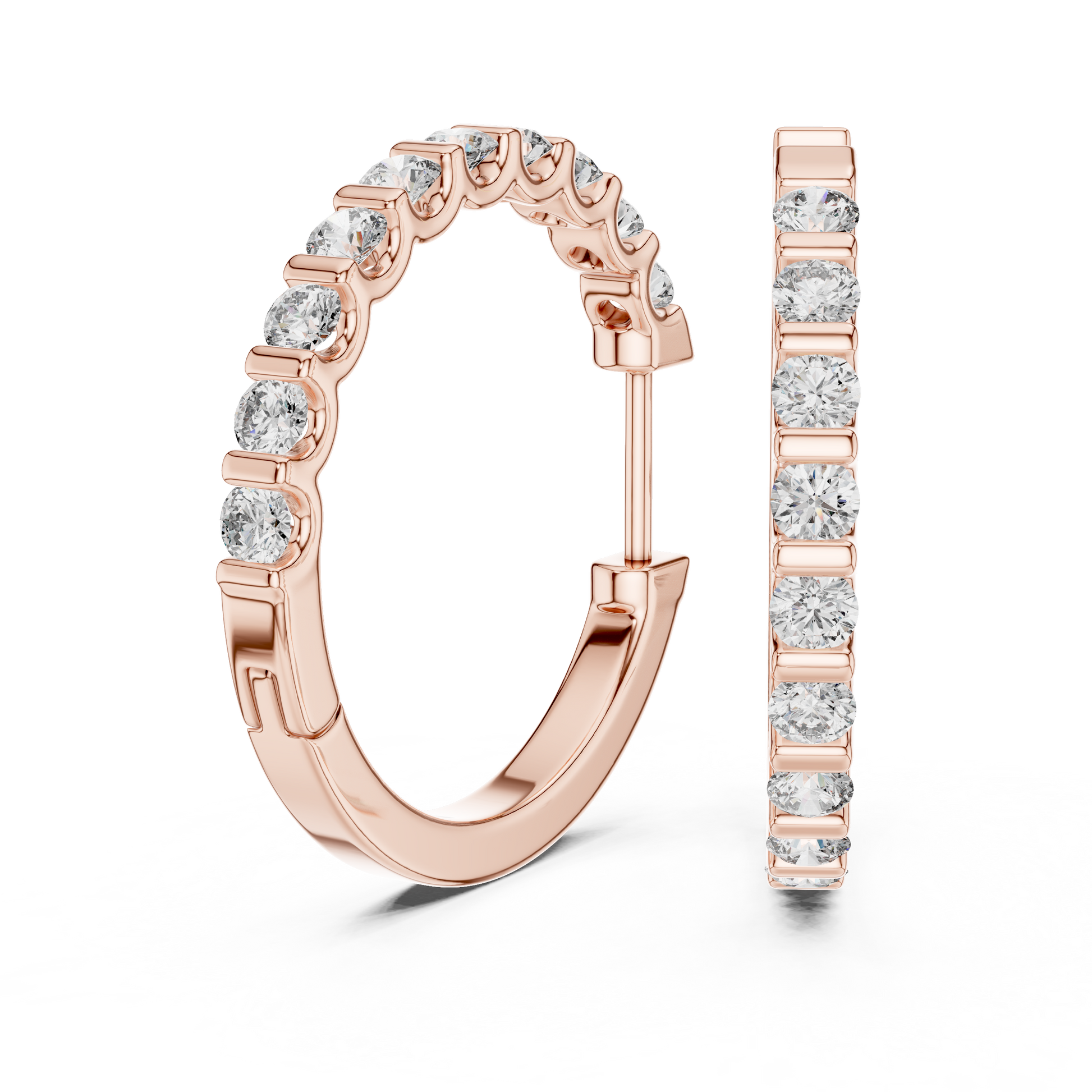 Round Cut Lab Grown Diamond Hoop Earrings in Rose Gold