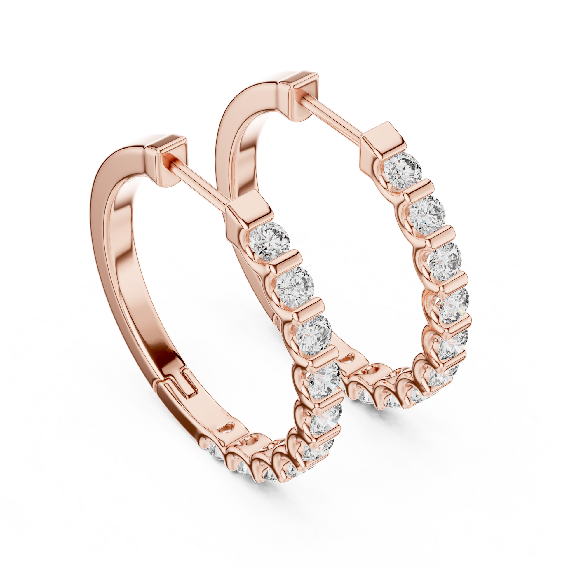 Round Cut Lab Grown Diamond Hoop Earrings in Rose Gold
